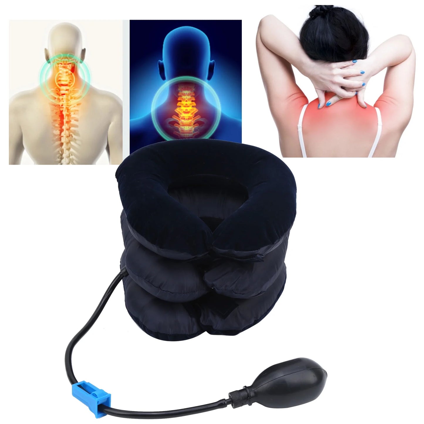 Inflatable Neck Traction Device, Inflatable Neck Stretcher Traction, Inflatable 3 Layers Cervical Neck Traction Device Pain Relief Adjustable Neck Stretcher