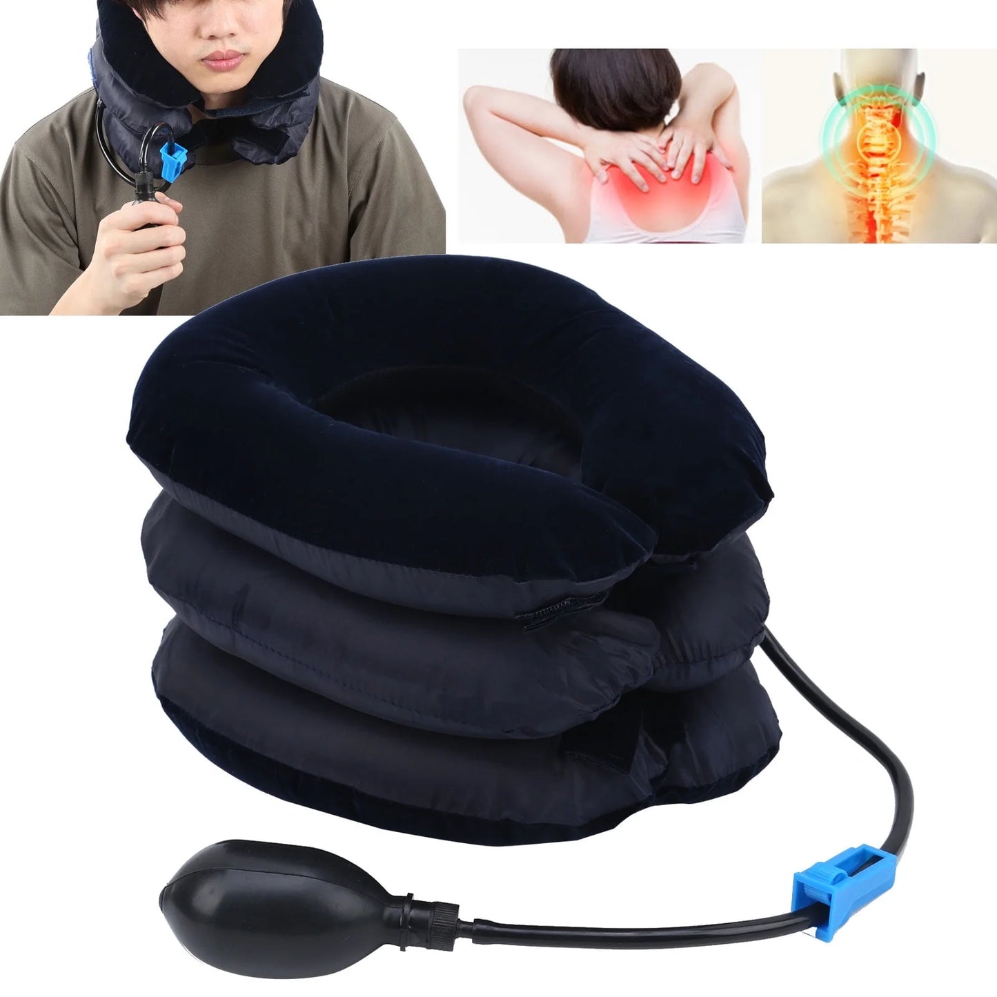 Inflatable Neck Traction Device, Inflatable Neck Stretcher Traction, Inflatable 3 Layers Cervical Neck Traction Device Pain Relief Adjustable Neck Stretcher