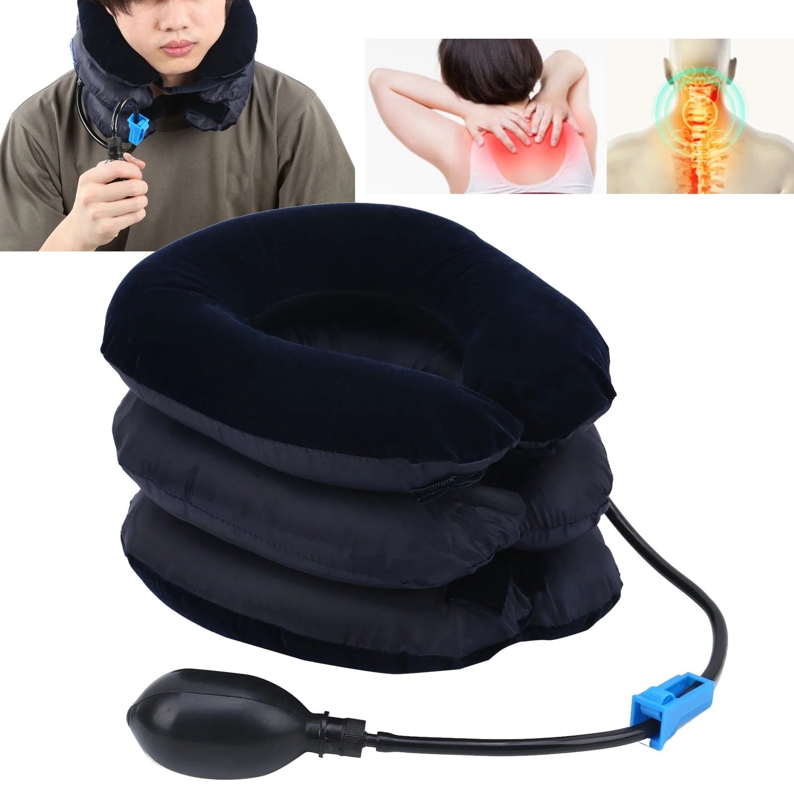 Inflatable Neck Traction Device, Inflatable Neck Stretcher Traction, Inflatable 3 Layers Cervical Neck Traction Device Pain Relief Adjustable Neck Stretcher